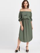 Shein Army Green Off The Shoulder Curved Hem Dress