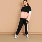 Shein Plus Zip Half Placket Pullover And Sweatpants Set