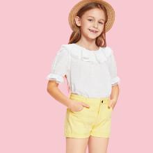 Shein Girls Flounce Foldover Front Solid Top