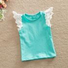 Shein Girls Contrast Lace Sleeve Solid T-shirt