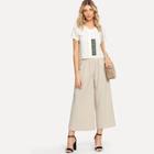 Shein Button Side Embroidered Top & Wide Leg Pants