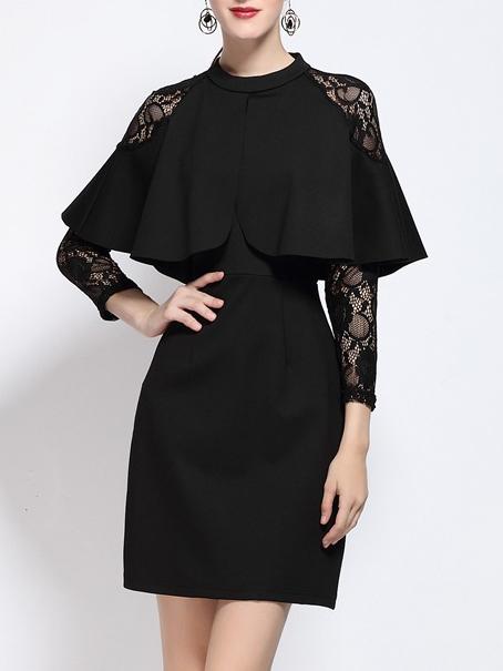 Shein Black Lace Sleeve Cape Dress