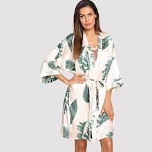 Shein Tropical Print Self Tie Robe