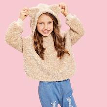 Shein Girls Teddy Sweatshirt With Ear Hood