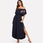 Shein Flounce Layered Neck Embroidery Dress