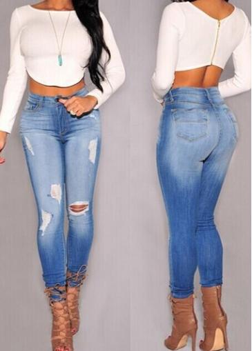 Rosewe Zip Closure Ankle Length Tearing Jeans