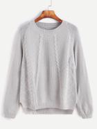Shein Grey Raglan Sleeve Slit Side High Low Cable Sweater