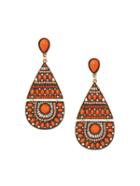 Shein Cutout Faux Stone Encrusted Drop Earrings - Orange