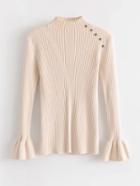 Shein Button Detail Fluted Sleeve Slim Fit Knitwear