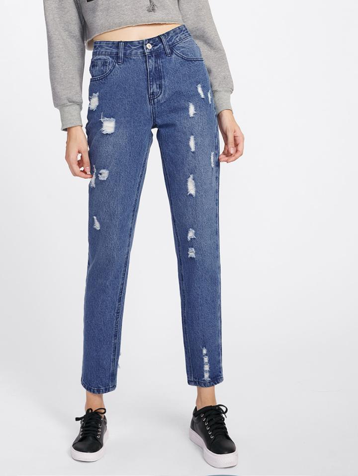 Shein Bleach Wash Ripped Detail Jeans