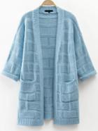 Shein Blue Textured Detail Cardigan With Pocket