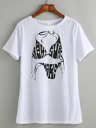 Shein White Bikini Print T-shirt