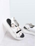 Shein White Buckle Strap Pu Flat Sandals