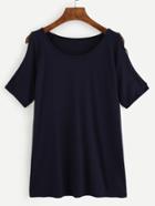 Shein Navy Lace Up Open Shoulder T-shirt