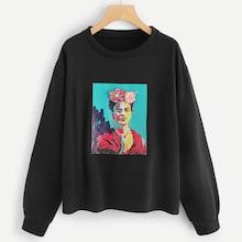 Shein Plus Girl Print Front Sweatshirt