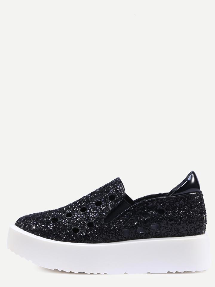 Shein Black Round Toe Flatform Slip-on Sneakers