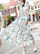 Shein White Pleated Floral Maxi Dress