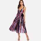 Shein Multi-stripe Sequin Wrap Dress