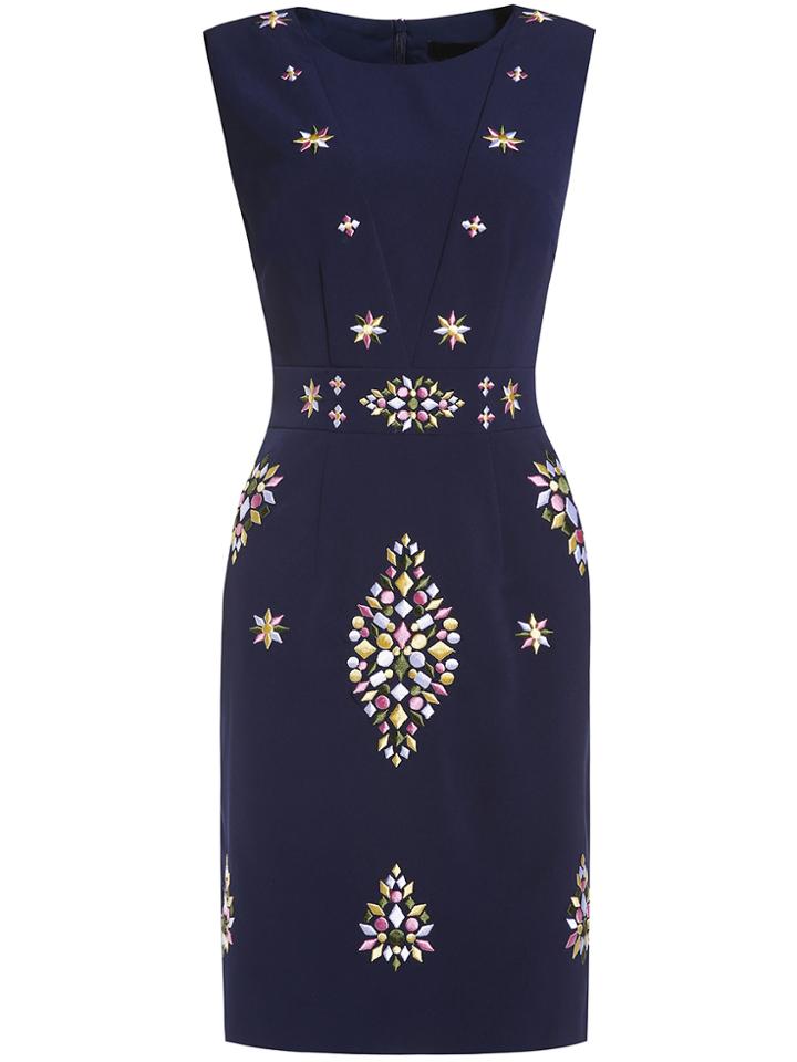 Shein Navy Crew Neck Embroidered Sheath Dress