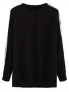 Shein Black Raglan Sleeve Contrast Striped Trim Sweatshirt