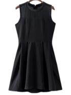 Shein Black High Waist Zipper Back See-through Splicing Pleated Dress