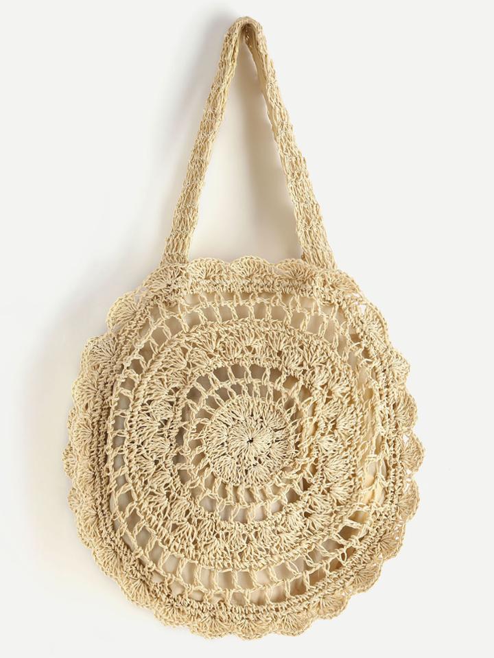 Shein Crochet Scalloped Round Beach Bag