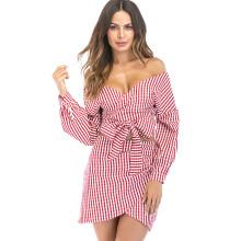 Shein V-neckline Knot Wrap Plaid Top With Skirt