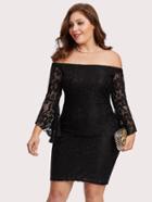 Shein Off Shoulder Bell Sleeve Lace Overlay Dress