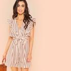 Shein Ruffle Trim Belted Striped Dress