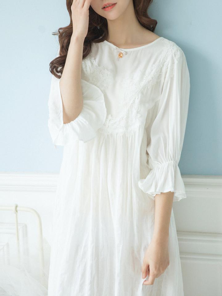 Shein Contrast Lace Ruffle Sleeve Dress