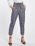 Shein Lace Up Empire Checked Cropped Pants
