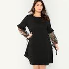 Shein Plus Botanical Mesh Insert Sleeve Dress