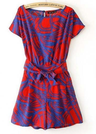 Rosewe Hot Sale Round Neck Short Sleeve Print Rompers