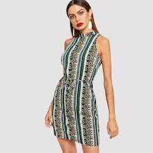 Shein Waist Belted Allover Print Dress