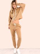 Shein Cropped Batwing Sweatpants Matching Set Camel