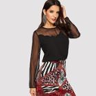 Shein Mesh Insert Scalloped Sweetheart Blouse