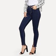 Shein Dark Wash Slit Hem Jeans