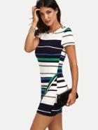 Shein Multicolor Striped Short Sleeve Asymmetrical Bodycon Dress