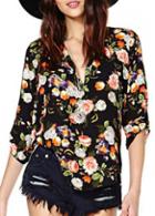 Rosewe New Arrival Flower Print Half Sleeve Woman Shirt