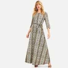 Shein Animal Print Self Tie Waist Dress