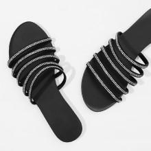 Shein Rhinestone Strappy Flat Slippers
