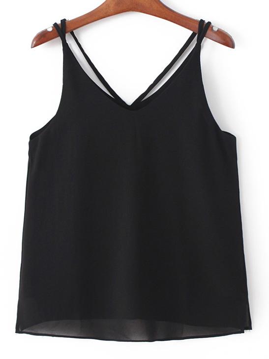 Shein Black Sheer Spaghettic Strap Layered Chiffon Vest