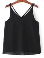 Shein Black Sheer Spaghettic Strap Layered Chiffon Vest