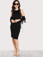 Shein Open Shoulder Fringe Detail Fitted Dress