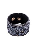 Shein Black Faux Stone Beaded Wide Buckled Bracelet