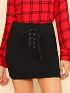 Shein Grommet Lace Up Front Bodycon Skirt