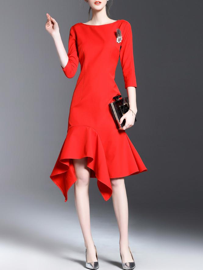 Shein Crew Neck Flounce Asymmetric Dress