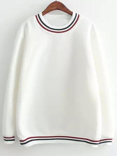 Shein White Crew Neck Striped Loose Sweatshirt