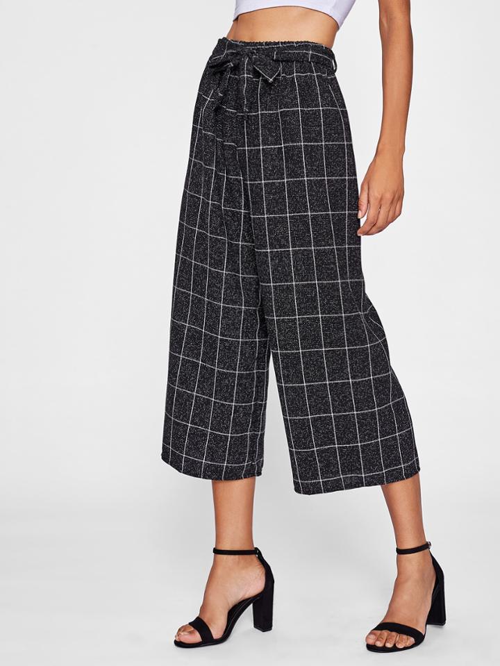 Shein Bow Tie Waist Grid Culotte Pants