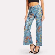 Shein Wide Leg Floral Velvet Pants